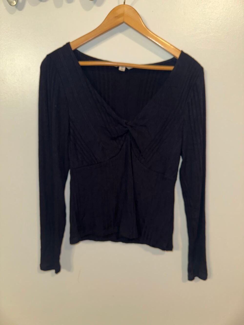 Boden Navy Blue Twist Front V-Neck Long Sleeve Top US 14 UK 18